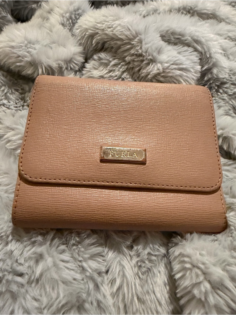 Furla Peach-Pink Leather Compact Wallet with Gold Logo